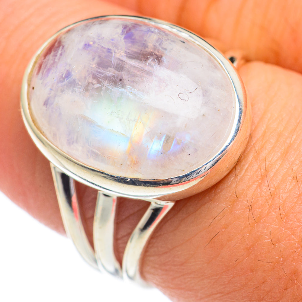 Rainbow Moonstone Rings handcrafted by Ana Silver Co - RING68802