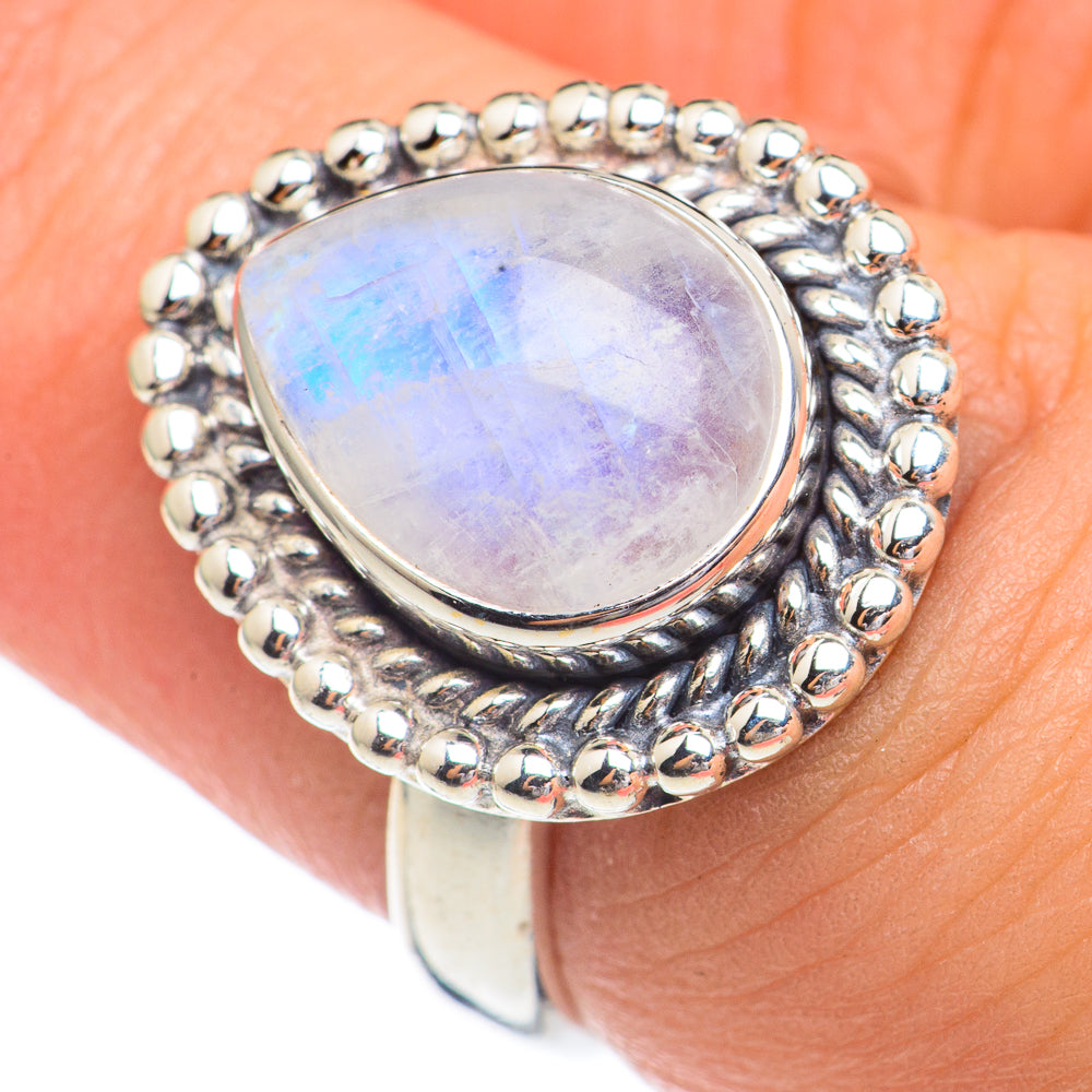 Rainbow Moonstone Rings handcrafted by Ana Silver Co - RING68806