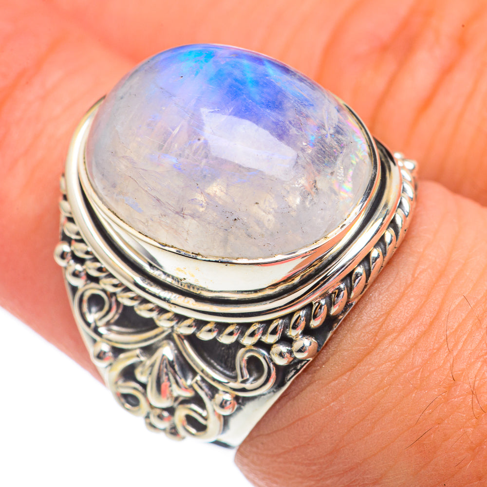 Rainbow Moonstone Rings handcrafted by Ana Silver Co - RING68807