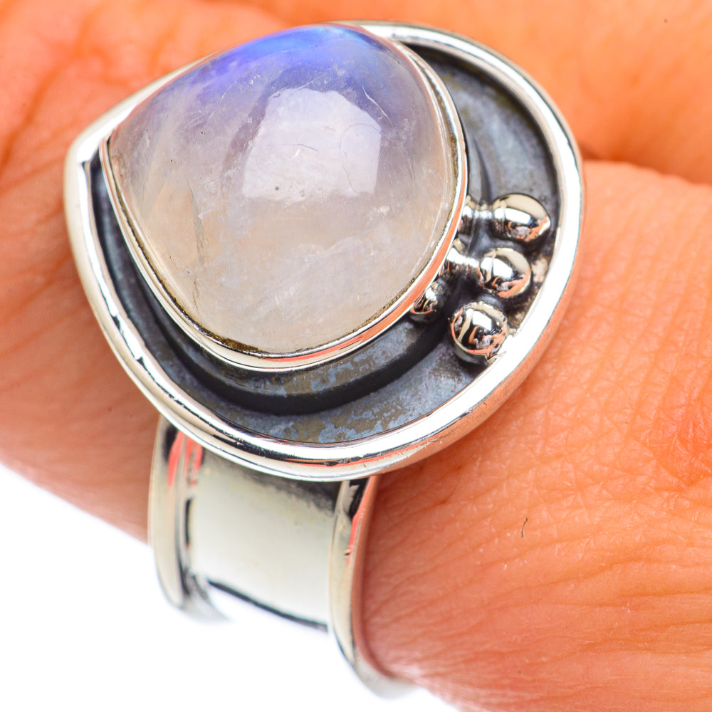 Rainbow Moonstone Rings handcrafted by Ana Silver Co - RING68835