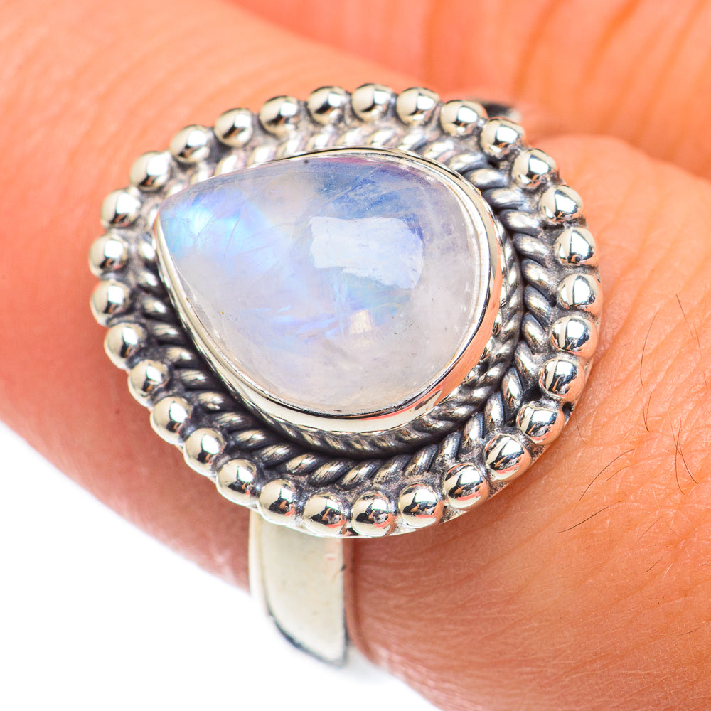 Rainbow Moonstone Rings handcrafted by Ana Silver Co - RING68865