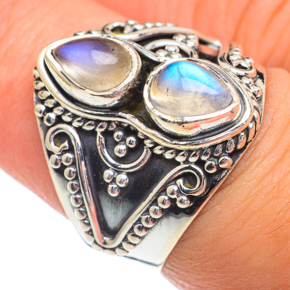 Rainbow Moonstone Rings handcrafted by Ana Silver Co - RING68868