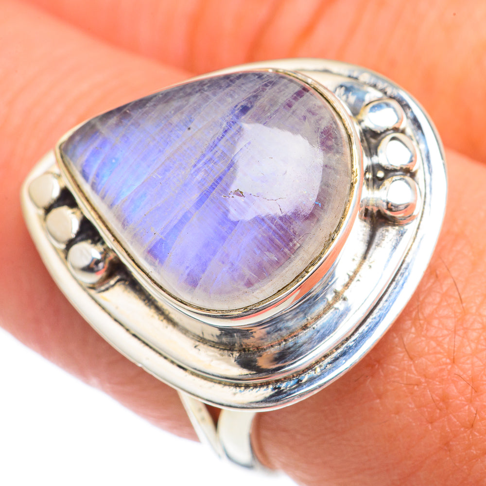 Rainbow Moonstone Rings handcrafted by Ana Silver Co - RING68898