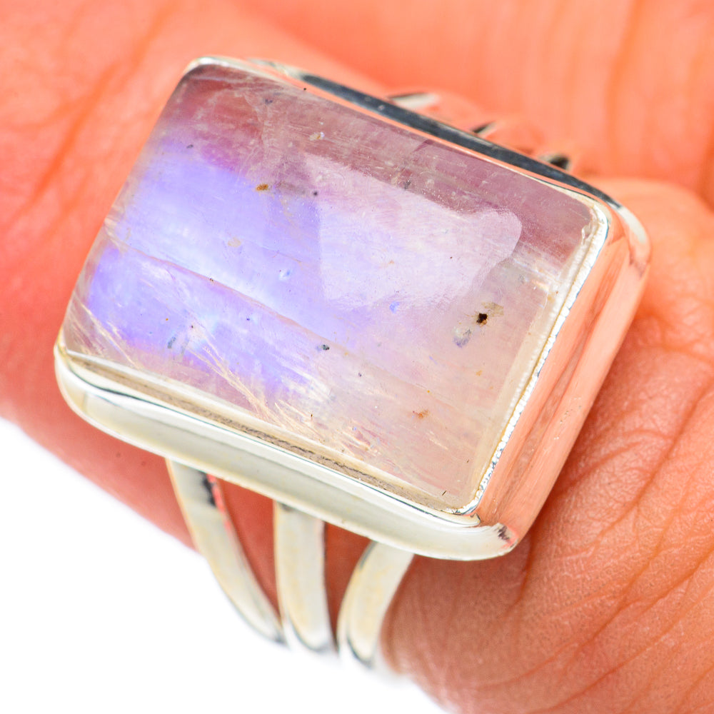 Rainbow Moonstone Rings handcrafted by Ana Silver Co - RING68899
