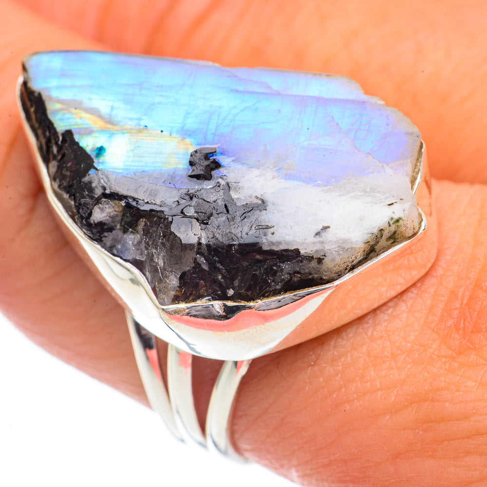 Rainbow Moonstone Rings handcrafted by Ana Silver Co - RING68950