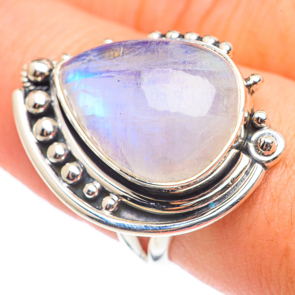 Rainbow Moonstone Rings handcrafted by Ana Silver Co - RING69017
