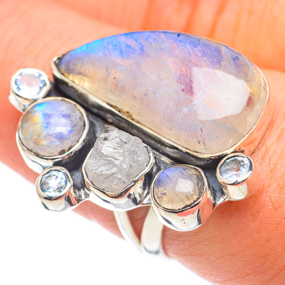 Rainbow Moonstone Rings handcrafted by Ana Silver Co - RING69018