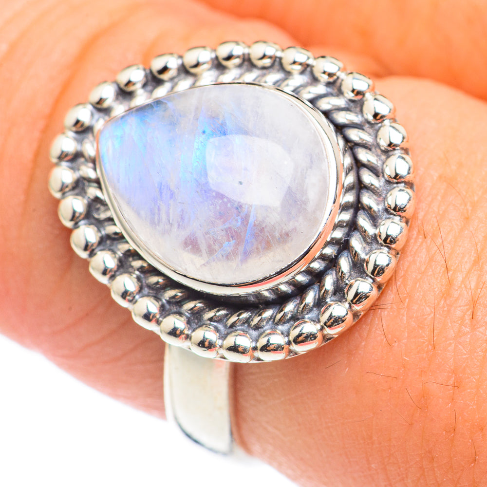 Rainbow Moonstone Rings handcrafted by Ana Silver Co - RING69019