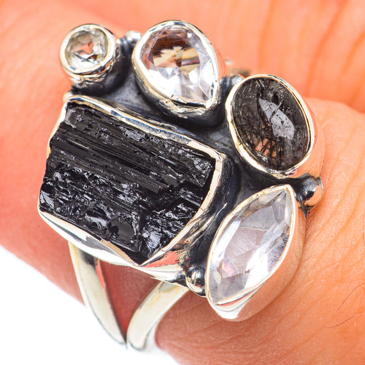 Black Tourmaline, White Quartz Rings handcrafted by Ana Silver Co - RING69049