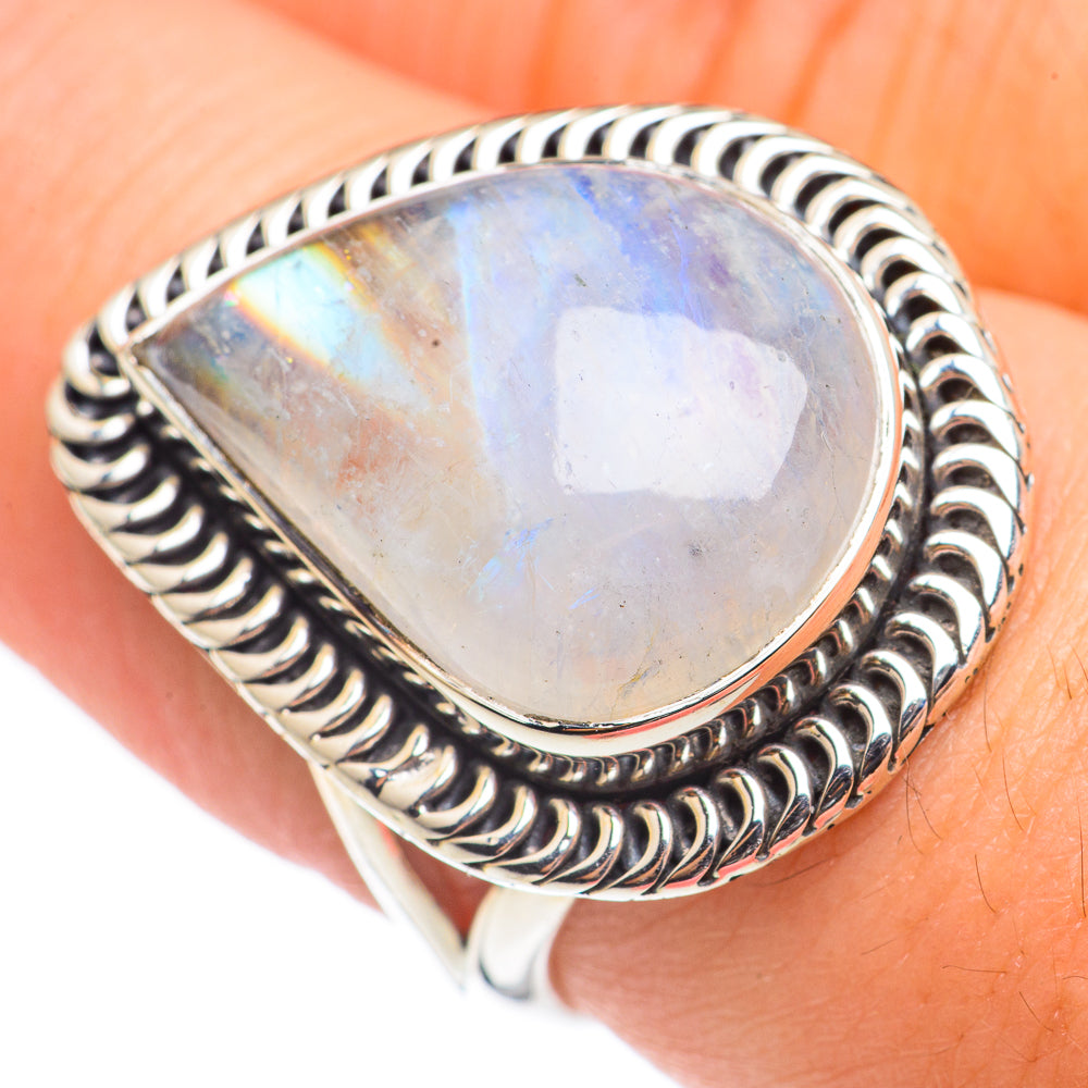 Rainbow Moonstone Rings handcrafted by Ana Silver Co - RING69051