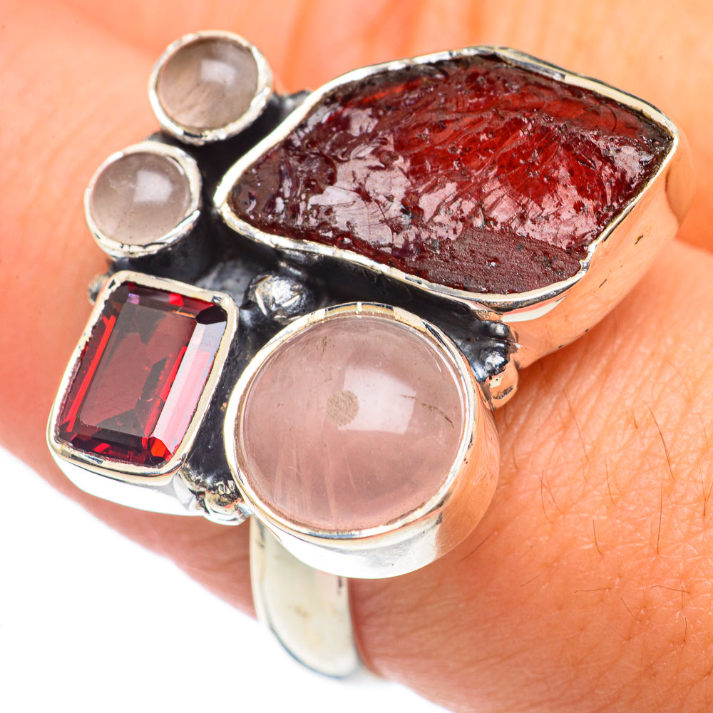 Garnet, Rose Quartz Rings handcrafted by Ana Silver Co - RING69079
