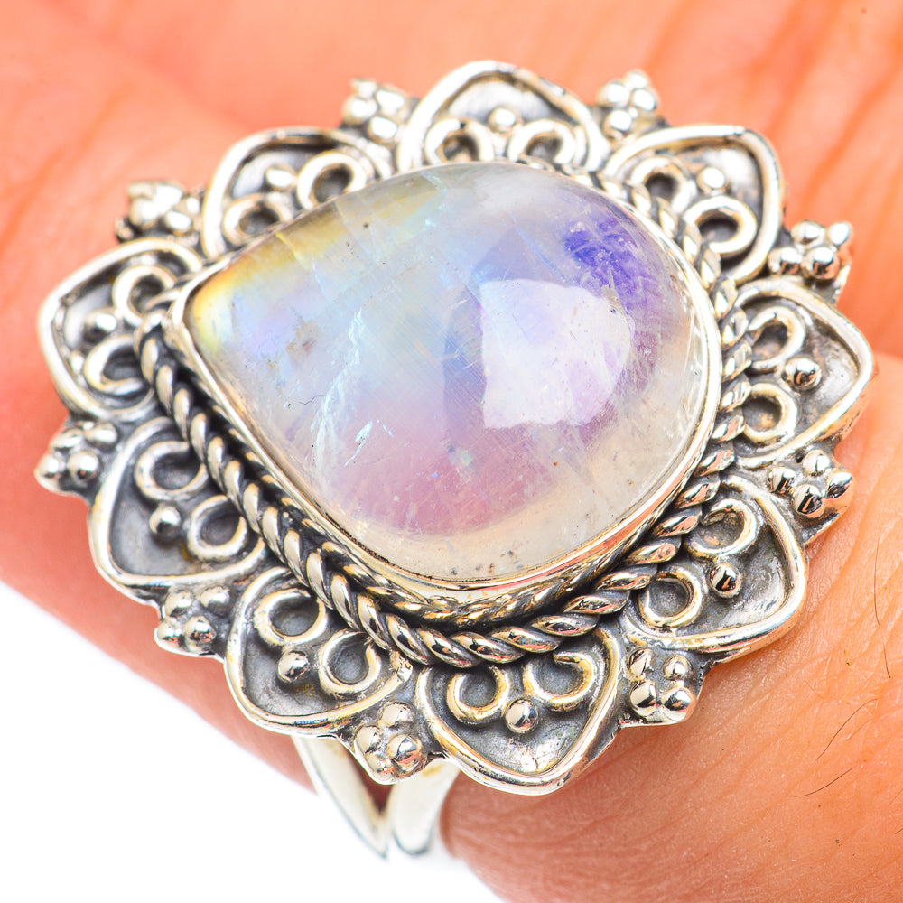 Rainbow Moonstone Rings handcrafted by Ana Silver Co - RING69122