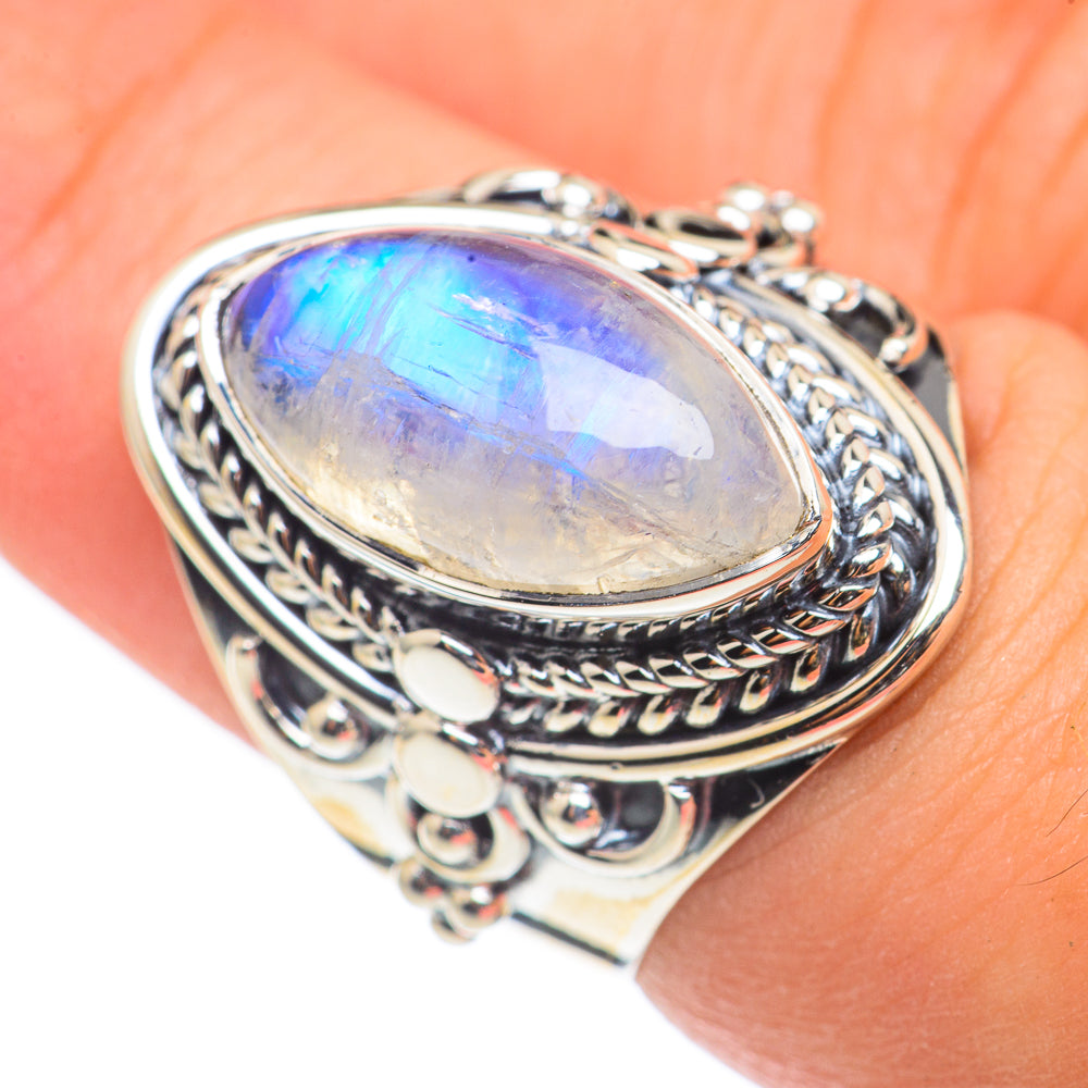 Rainbow Moonstone Rings handcrafted by Ana Silver Co - RING69125