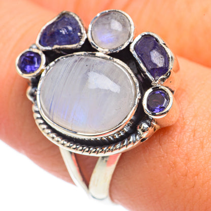 Rainbow Moonstone, Tanzanite Rings handcrafted by Ana Silver Co - RING69185