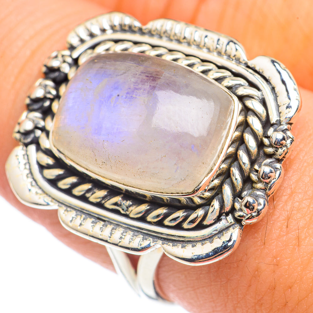 Rainbow Moonstone Rings handcrafted by Ana Silver Co - RING69188