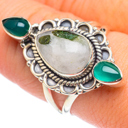 Green Tourmaline In Quartz, Green Onyx Rings handcrafted by Ana Silver Co - RING69202