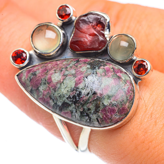 Russian Eudialyte, Garnet, Prehnite Rings handcrafted by Ana Silver Co - RING69245