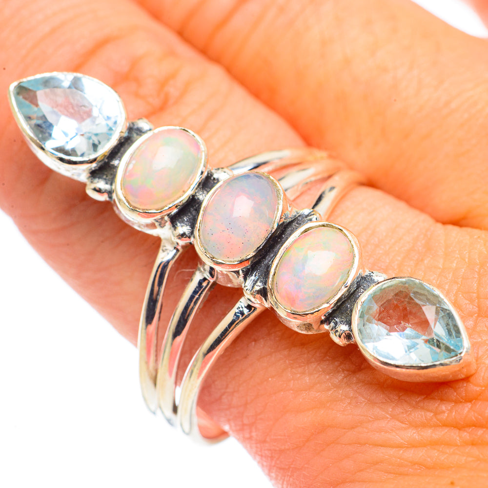 Ethiopian Opal, Blue Topaz Rings handcrafted by Ana Silver Co - RING69259