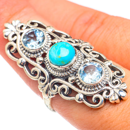 Arizona Turquoise, Blue Topaz Rings handcrafted by Ana Silver Co - RING69295