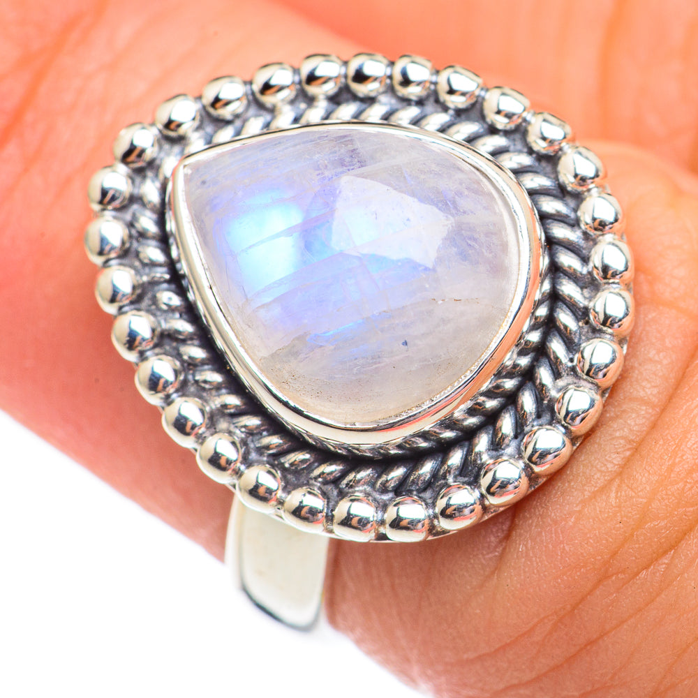 Rainbow Moonstone Rings handcrafted by Ana Silver Co - RING69328