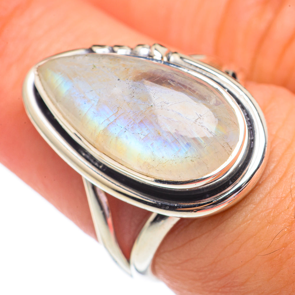 Rainbow Moonstone Rings handcrafted by Ana Silver Co - RING69366