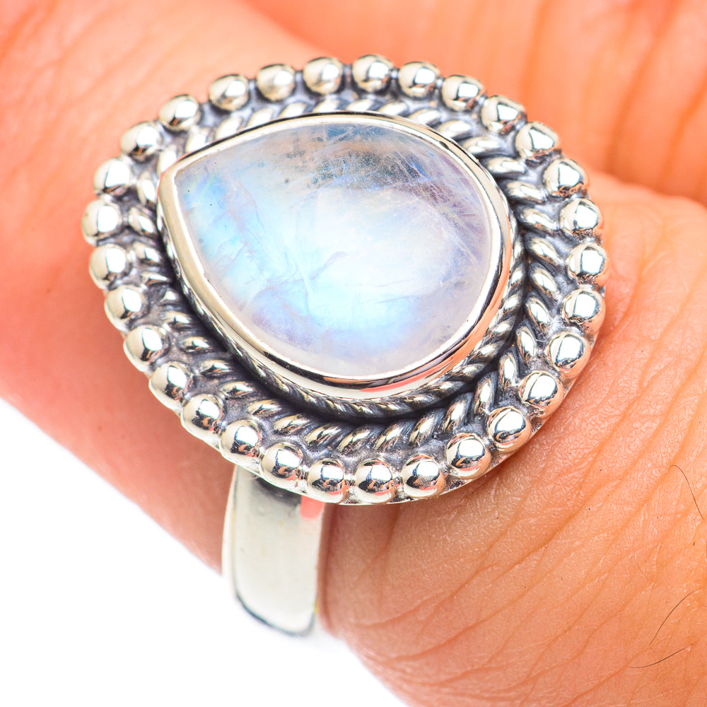 Rainbow Moonstone Rings handcrafted by Ana Silver Co - RING69371