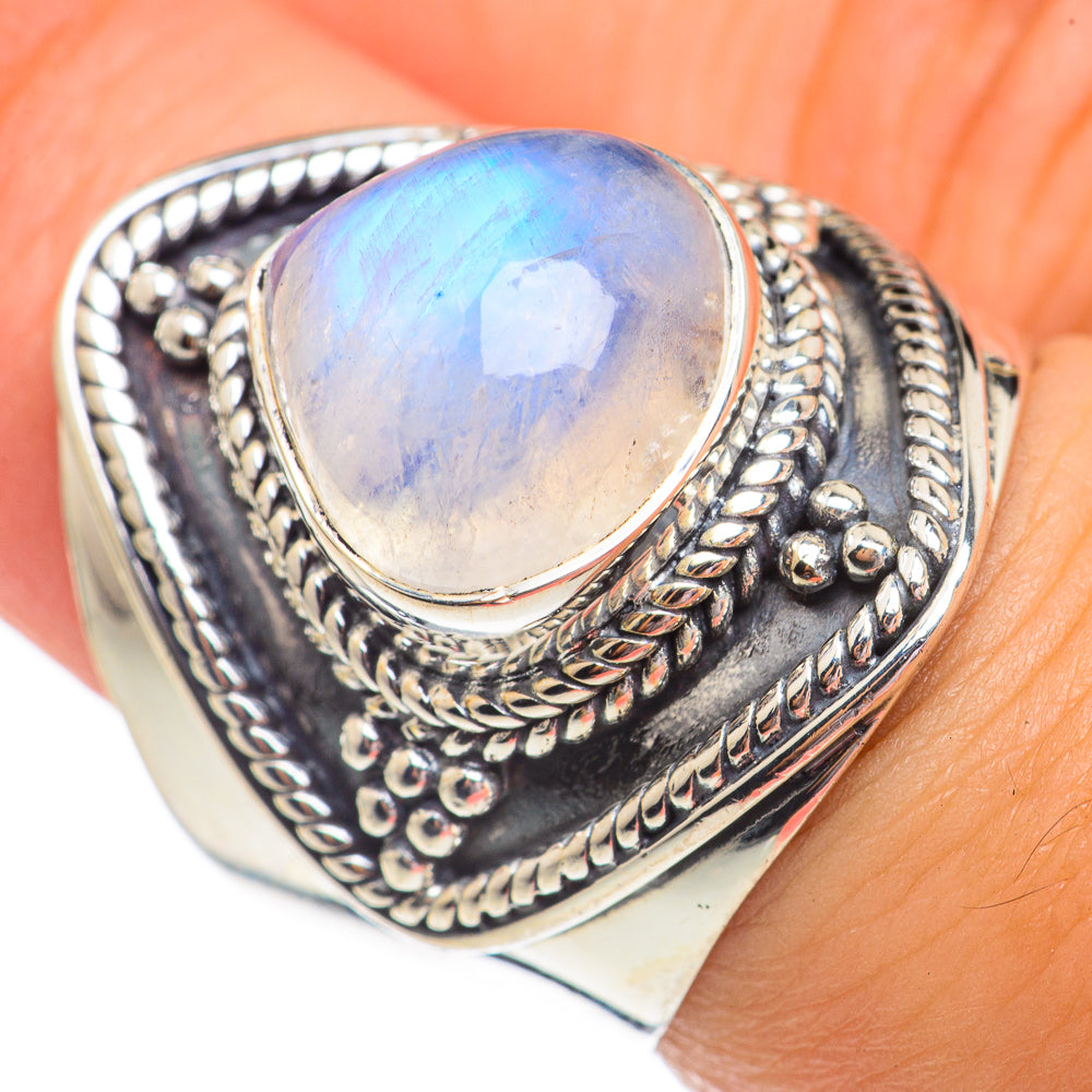 Rainbow Moonstone Rings handcrafted by Ana Silver Co - RING69404