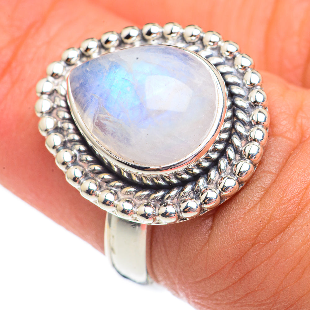 Rainbow Moonstone Rings handcrafted by Ana Silver Co - RING69406