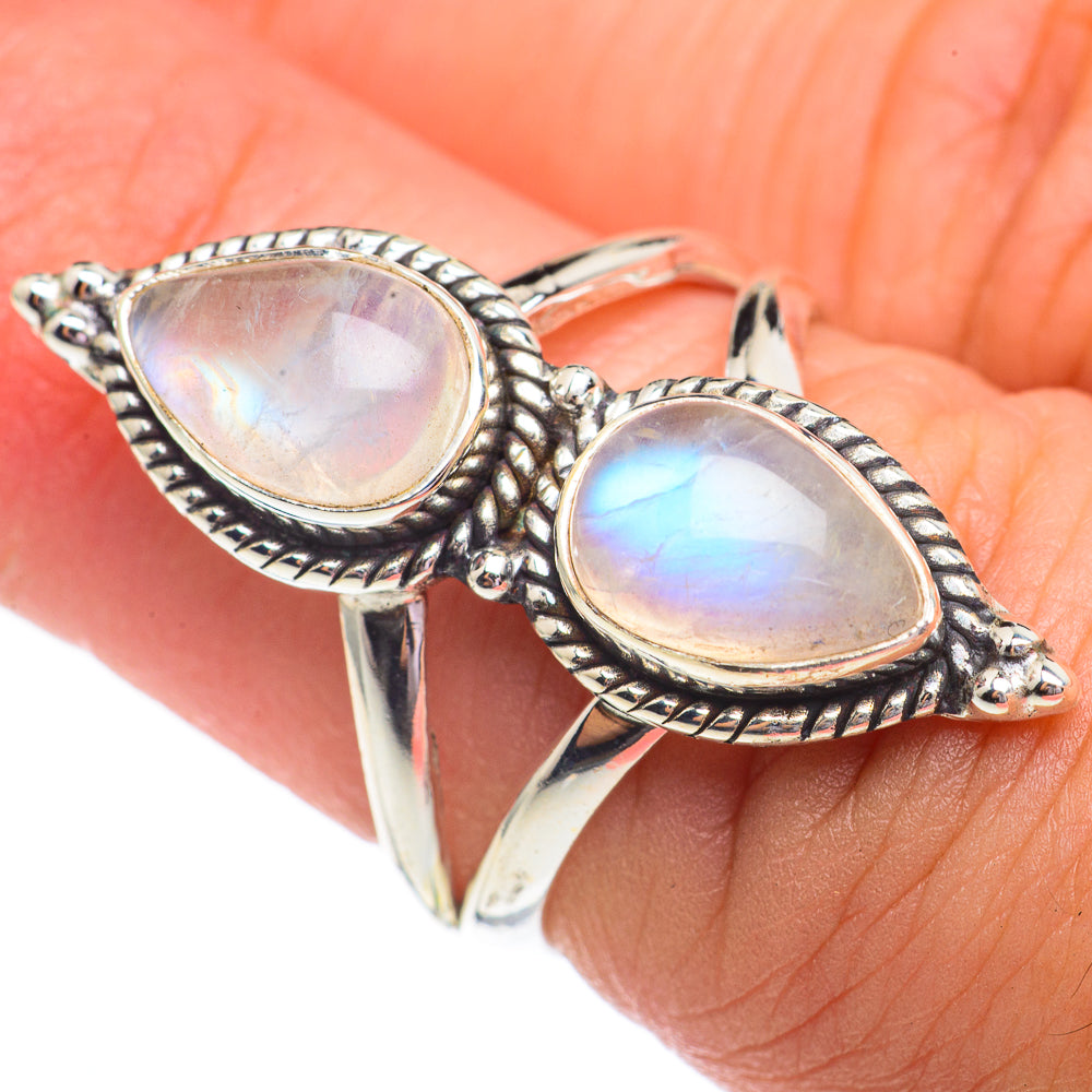 Rainbow Moonstone Rings handcrafted by Ana Silver Co - RING69407