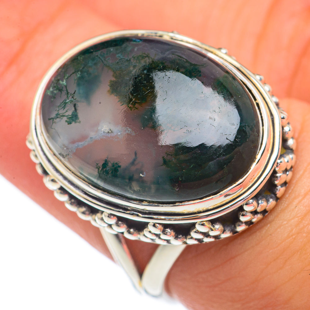 Green Moss Agate Rings handcrafted by Ana Silver Co - RING69455