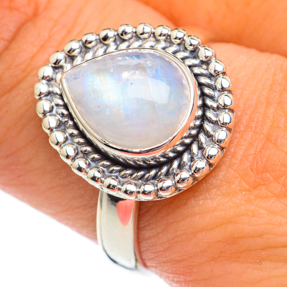Rainbow Moonstone Rings handcrafted by Ana Silver Co - RING69482