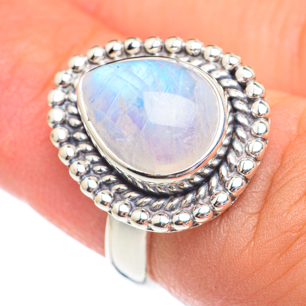 Rainbow Moonstone Rings handcrafted by Ana Silver Co - RING69513