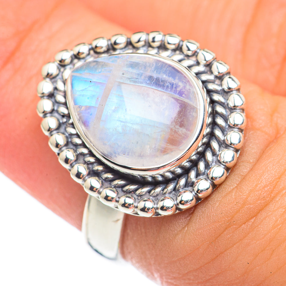 Rainbow Moonstone Rings handcrafted by Ana Silver Co - RING69544