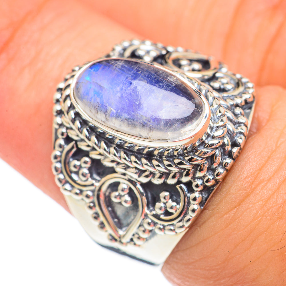 Rainbow Moonstone Rings handcrafted by Ana Silver Co - RING69545