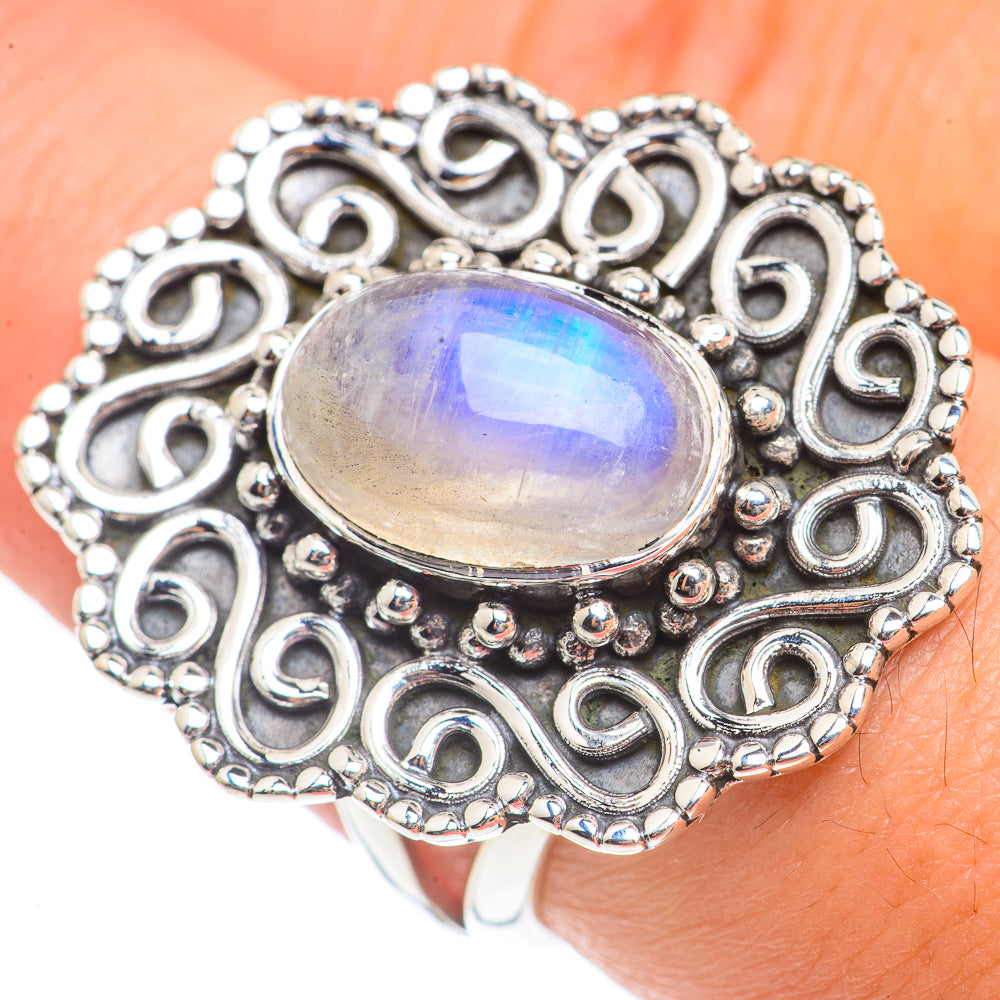 Rainbow Moonstone Rings handcrafted by Ana Silver Co - RING69635
