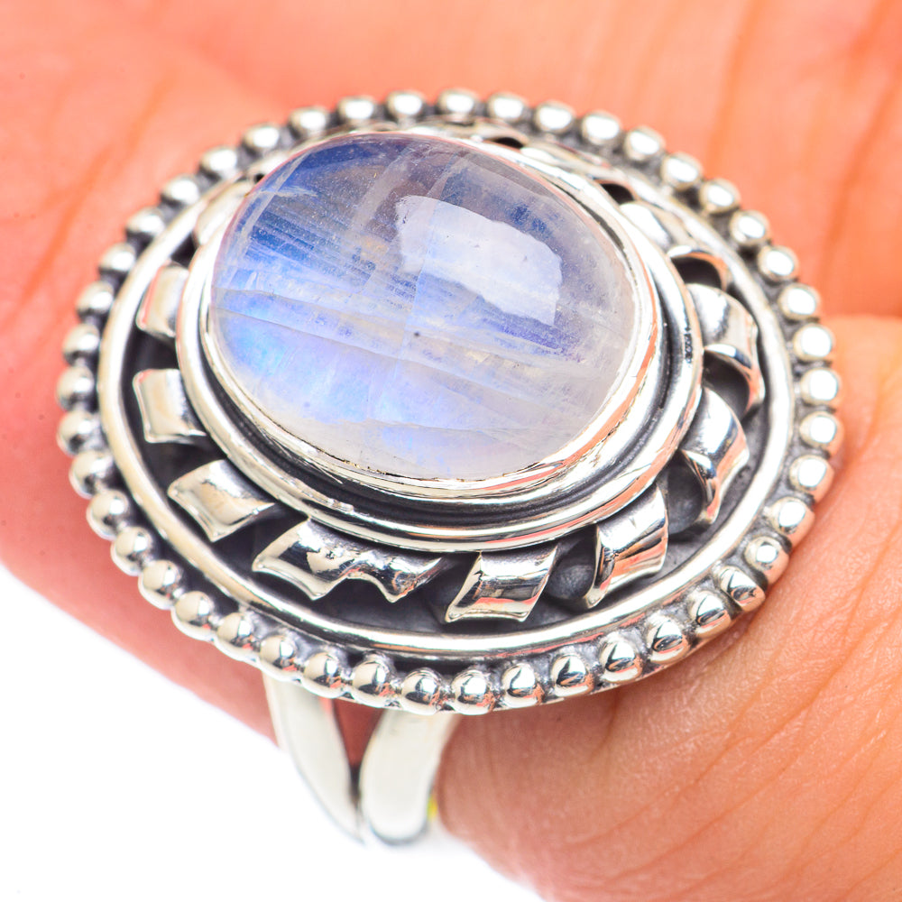 Rainbow Moonstone Rings handcrafted by Ana Silver Co - RING69681