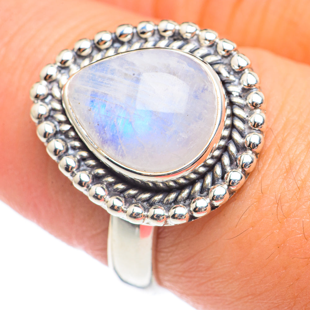 Rainbow Moonstone Rings handcrafted by Ana Silver Co - RING69682