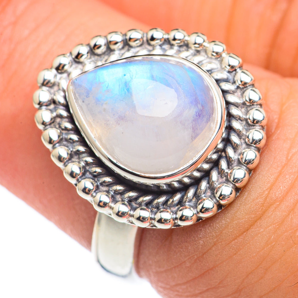 Rainbow Moonstone Rings handcrafted by Ana Silver Co - RING69719