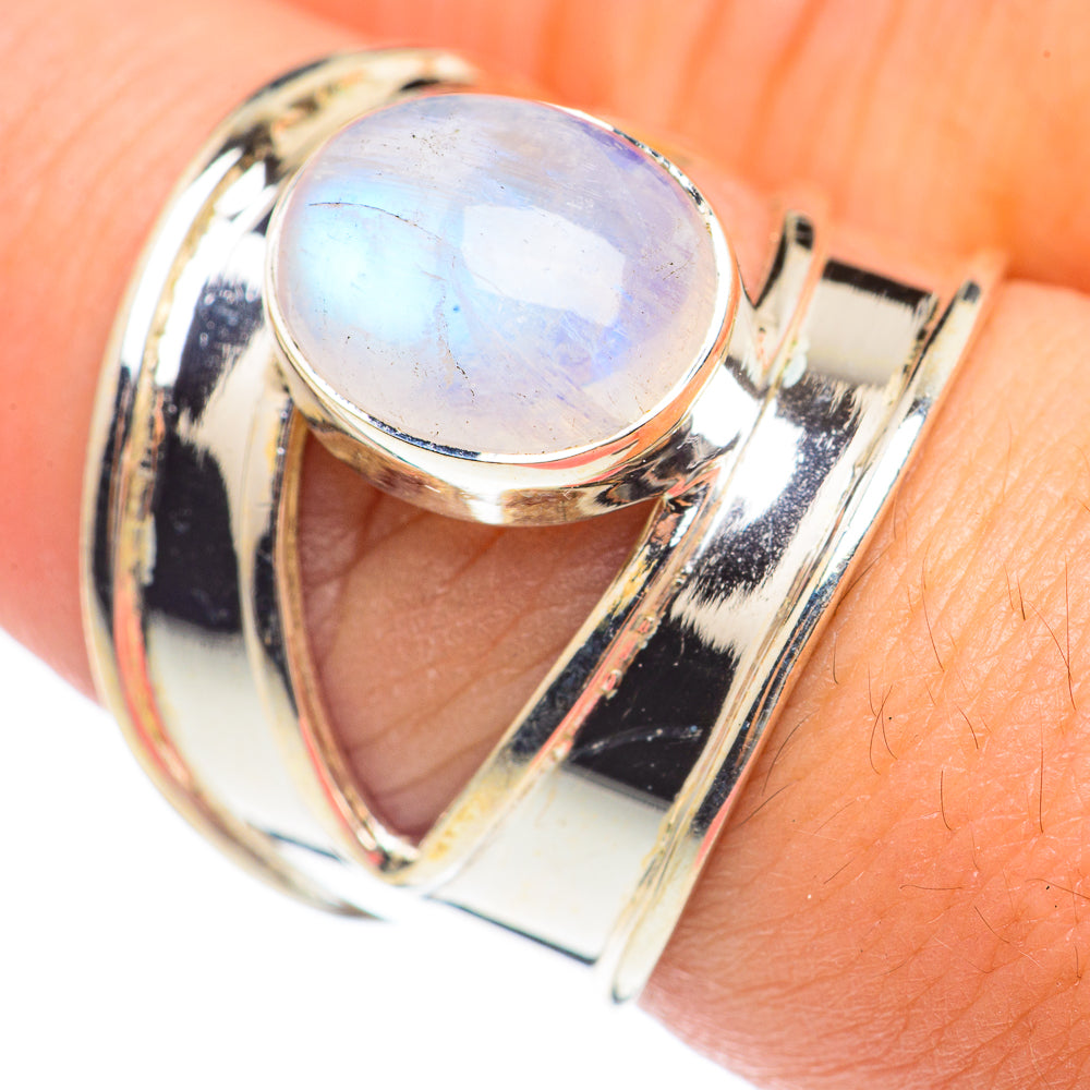 Rainbow Moonstone Rings handcrafted by Ana Silver Co - RING69756