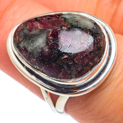 925 sterling silver ring with oval eudialyte cabochon, purple-gray marbling