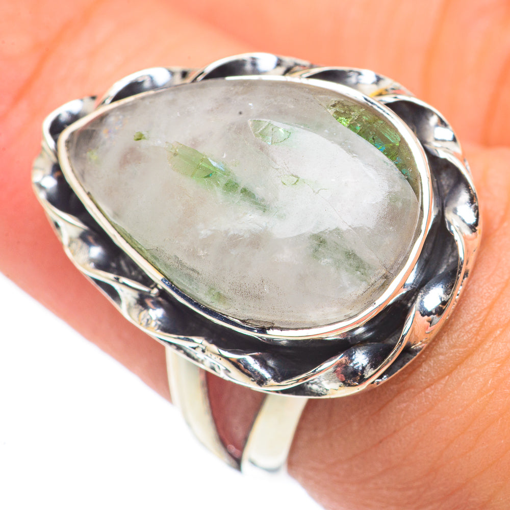 Green Tourmaline In Quartz Rings handcrafted by Ana Silver Co - RING69883