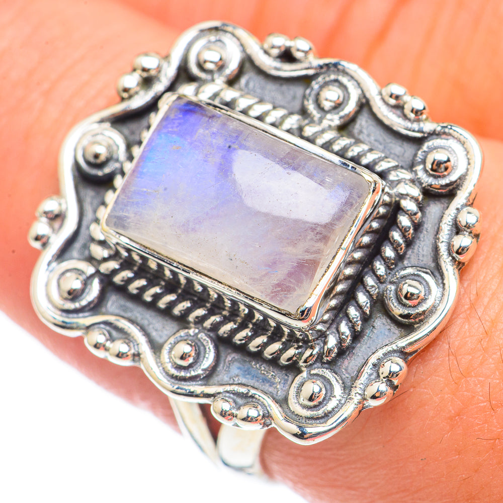 Rainbow Moonstone Rings handcrafted by Ana Silver Co - RING70047