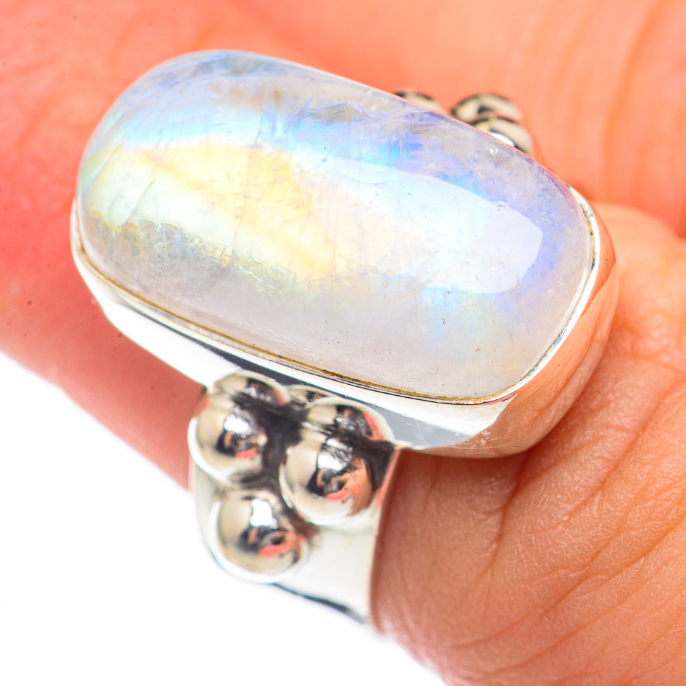 Rainbow Moonstone Rings handcrafted by Ana Silver Co - RING70080