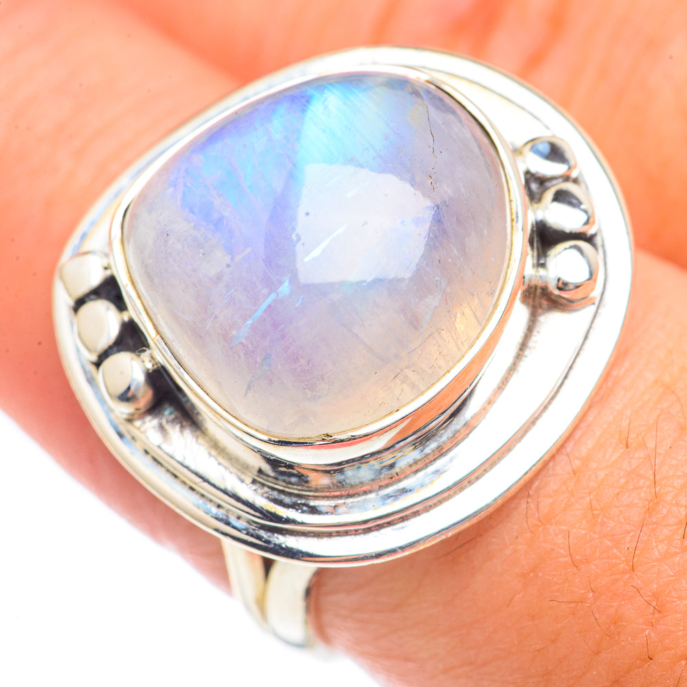 Rainbow Moonstone Rings handcrafted by Ana Silver Co - RING70112
