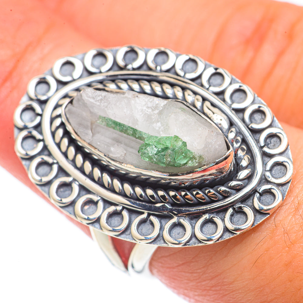 Green Tourmaline In Quartz Rings handcrafted by Ana Silver Co - RING70211