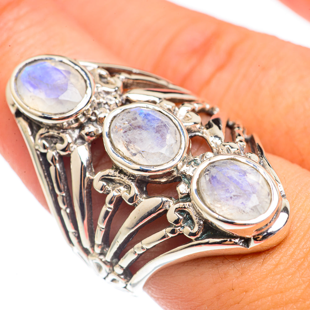 Rainbow Moonstone Rings handcrafted by Ana Silver Co - RING70249