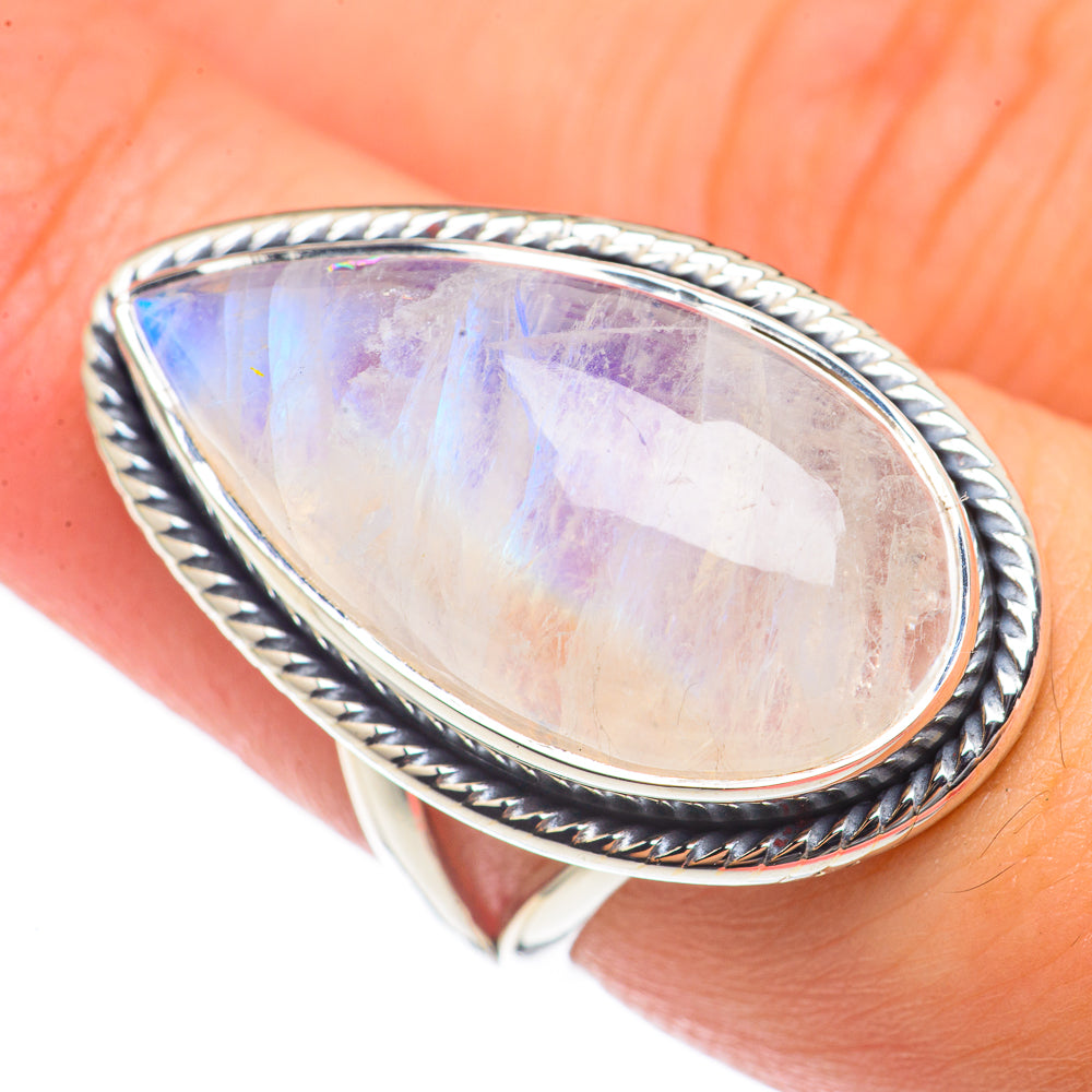Rainbow Moonstone Rings handcrafted by Ana Silver Co - RING70250