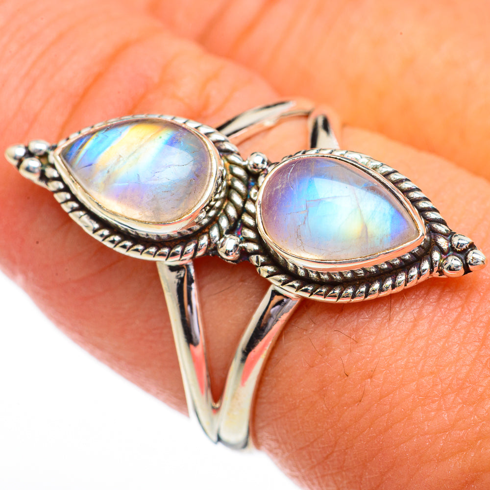 Rainbow Moonstone Rings handcrafted by Ana Silver Co - RING70299