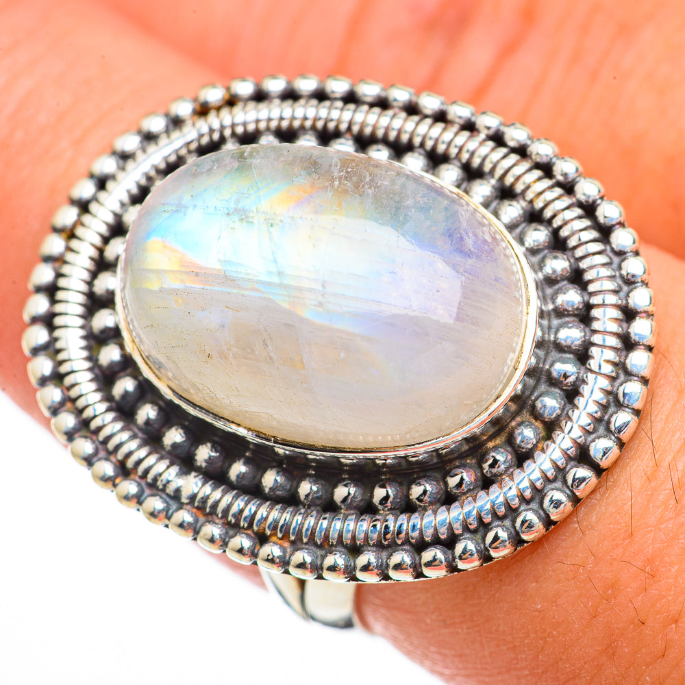 Rainbow Moonstone Rings handcrafted by Ana Silver Co - RING70337