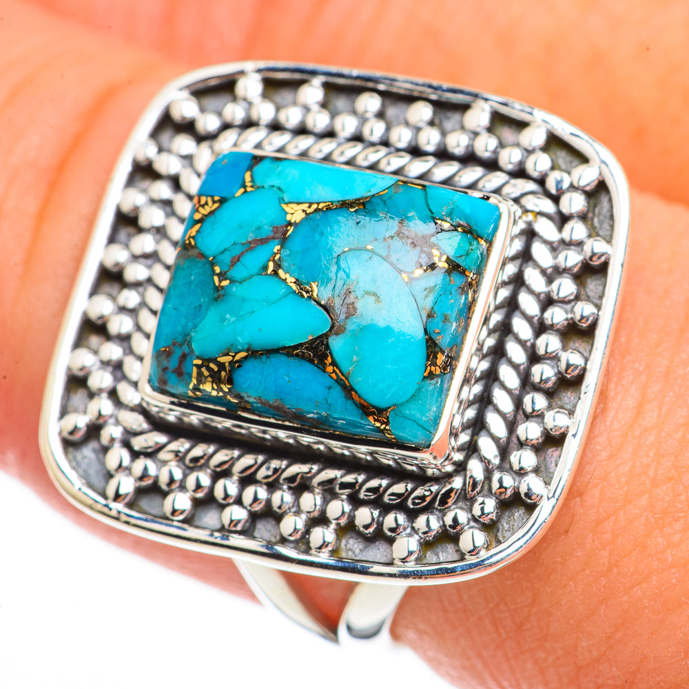 Blue Copper Composite Turquoise Rings handcrafted by Ana Silver Co - RING70415